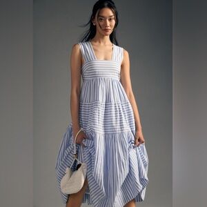 Anthropologie Helena Square Neck Tiered Midi Dress